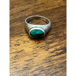 Mens Vintage Sterling Malachite Ring size 9